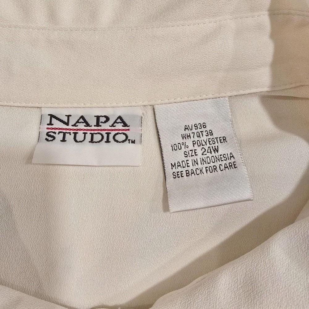NWT VTG 1990s Napa Studio Cream Blouse Plus Size 24W Embroidered Flowers - Picture 6 of 11